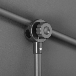 Detailaufnahme: Anthrazitfarbener Schneider Balkonschirm Avellino, Drehmechanismus mit Handöffner.