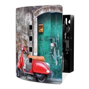 Design Schlüsselkasten aus Edelstahl mit Italienischer Roller Motiv für 10 Schlüssel.