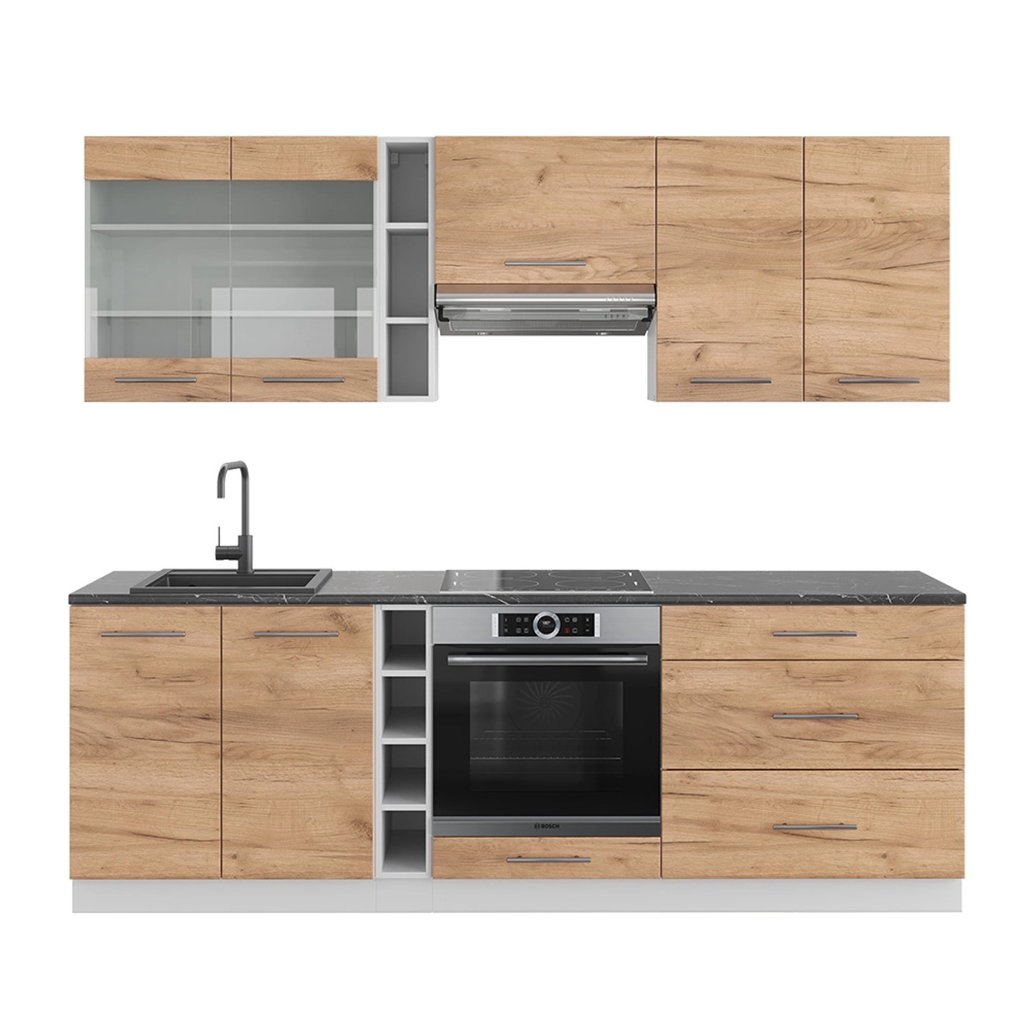 Vicco Fame-Line Küchenzeile Goldkraft Eiche/Weiß 235 cm ohne Arbeitsplatte günstig online kaufen