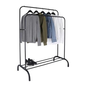 Relaxdays Kleiderständer Eisen Schwarz 2 Stangen mit Ablage 148 cm x 110 cm x 55 cm