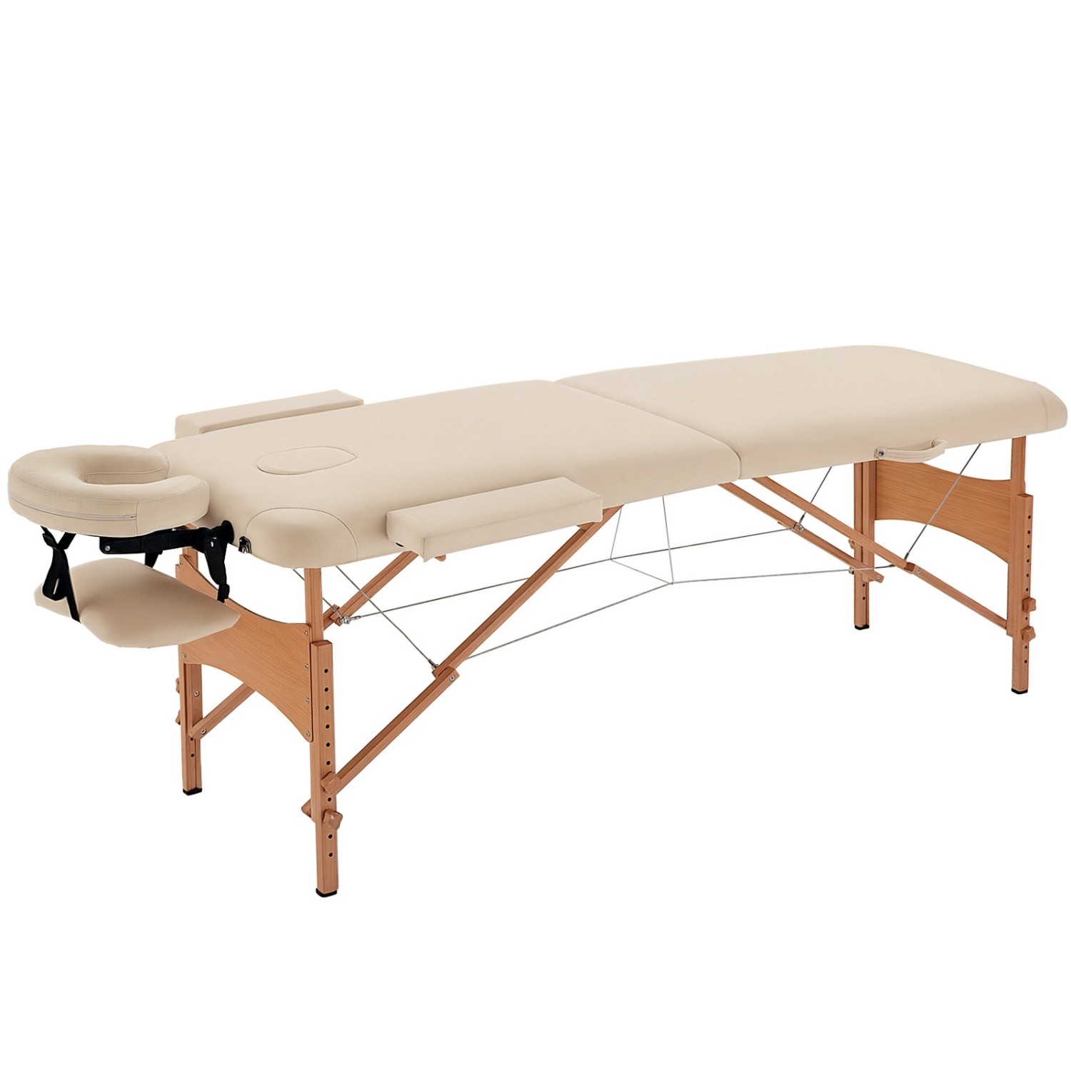 HOMCOM Massagetisch Buchenholz Kunstleder Cremeweiß 185L x 60B x 61-87H cm