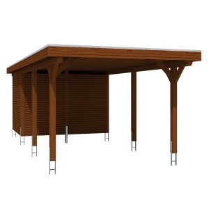 Skan Holz Carport Spessart mit Abstellraum, Nussbaumfarben, Leimholz, 355x846 cm.