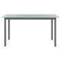 Hellgrauer vidaXL Gartentisch (150x90x74 cm) aus Aluminium und Glas.