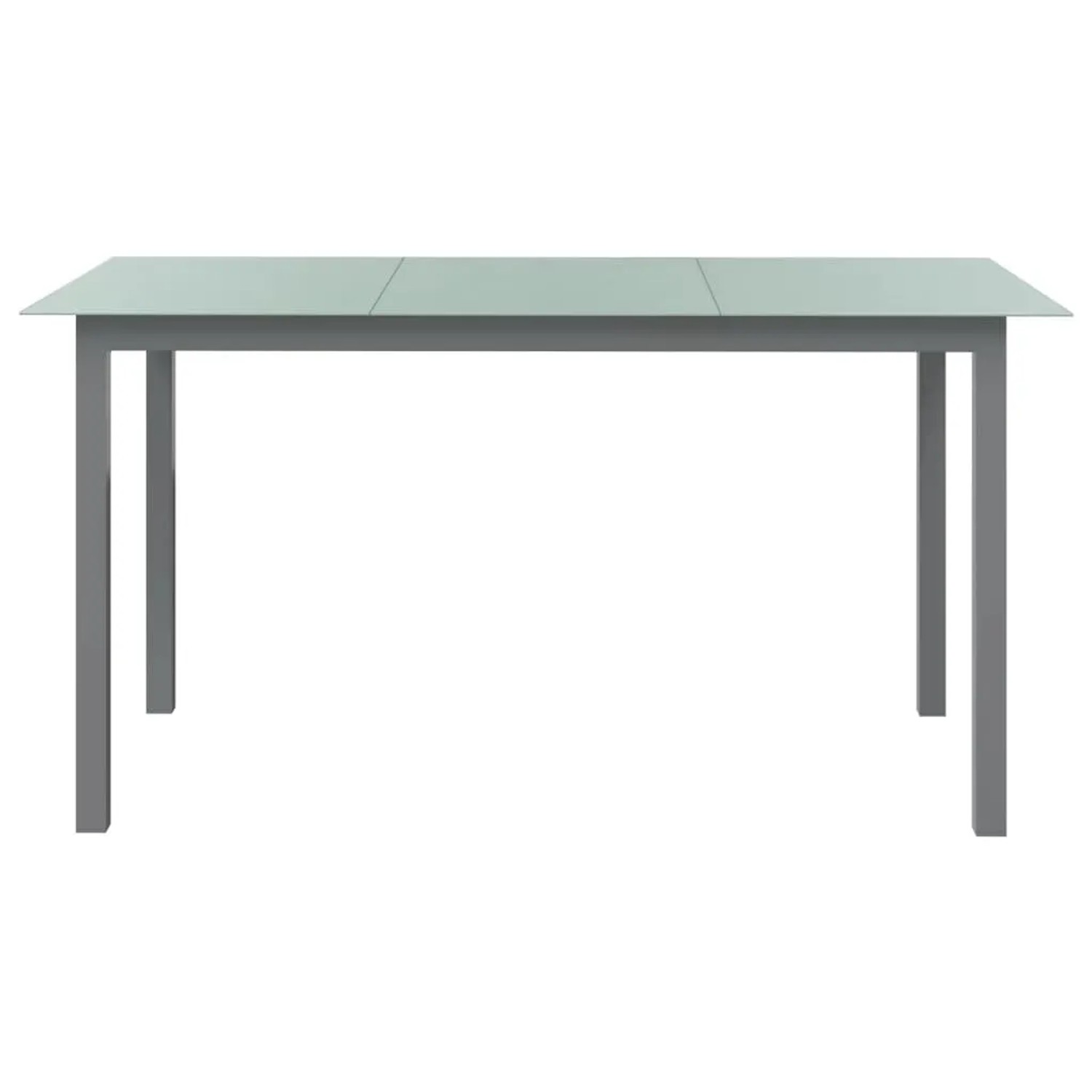 Hellgrauer vidaXL Gartentisch (150x90x74 cm) aus Aluminium und Glas.