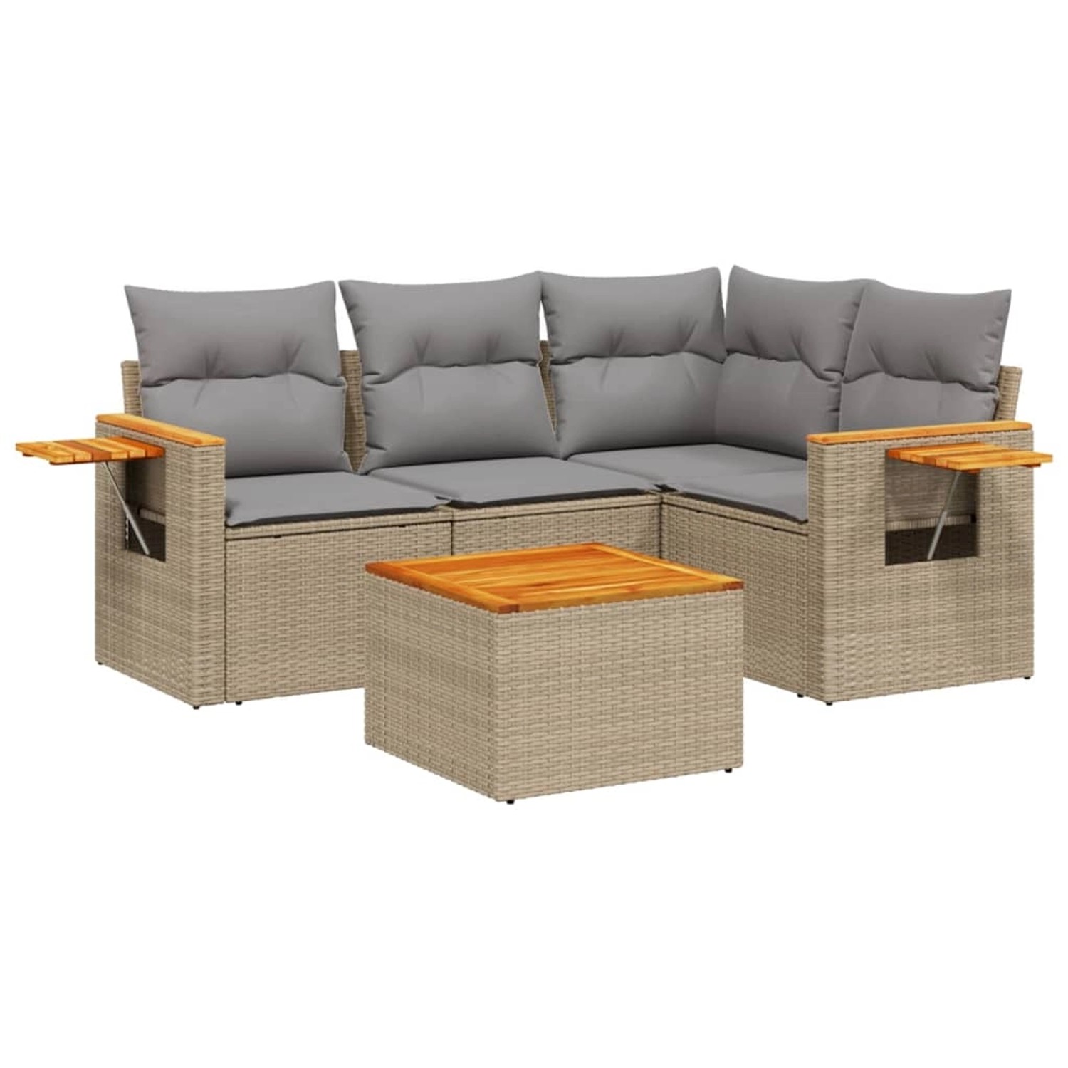 vidaXL 5-Tlg Garten-Sofagarnitur mit Kissen Beige Poly Rattan 3226780 günstig online kaufen