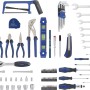 Vielseitiger LUX Werkzeugkoffer, 108-teilig, mit Hammer, Zangen, Schraubenschlüssel, Bits und vielem mehr.