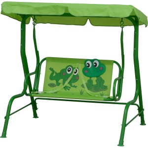 Grüne Siena Garden Kinder-Hollywoodschaukel Froggy mit Frosch-Motiv und Sonnendach.