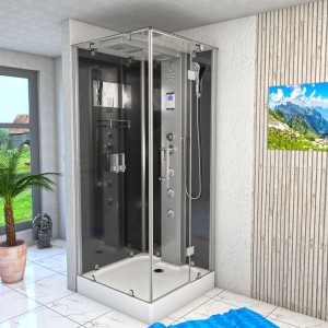 AquaVapore Komplettdusche D38-13R0 90x90 cm mit Regendusche, Handbrause und Rückenmassagedüsen.