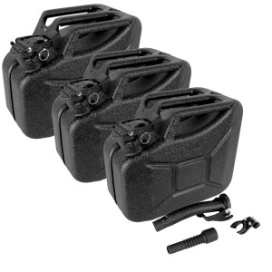 3er Set TRUTZHOLM Kraftstoffkanister, 10L, Metall, schwarz, mit Ausgießer und Halter.