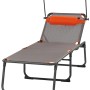 Graue Portal Campingliege Kevin XXL mit Sonnendach und Nackenpolster, ideal für Camping & Freizeit.