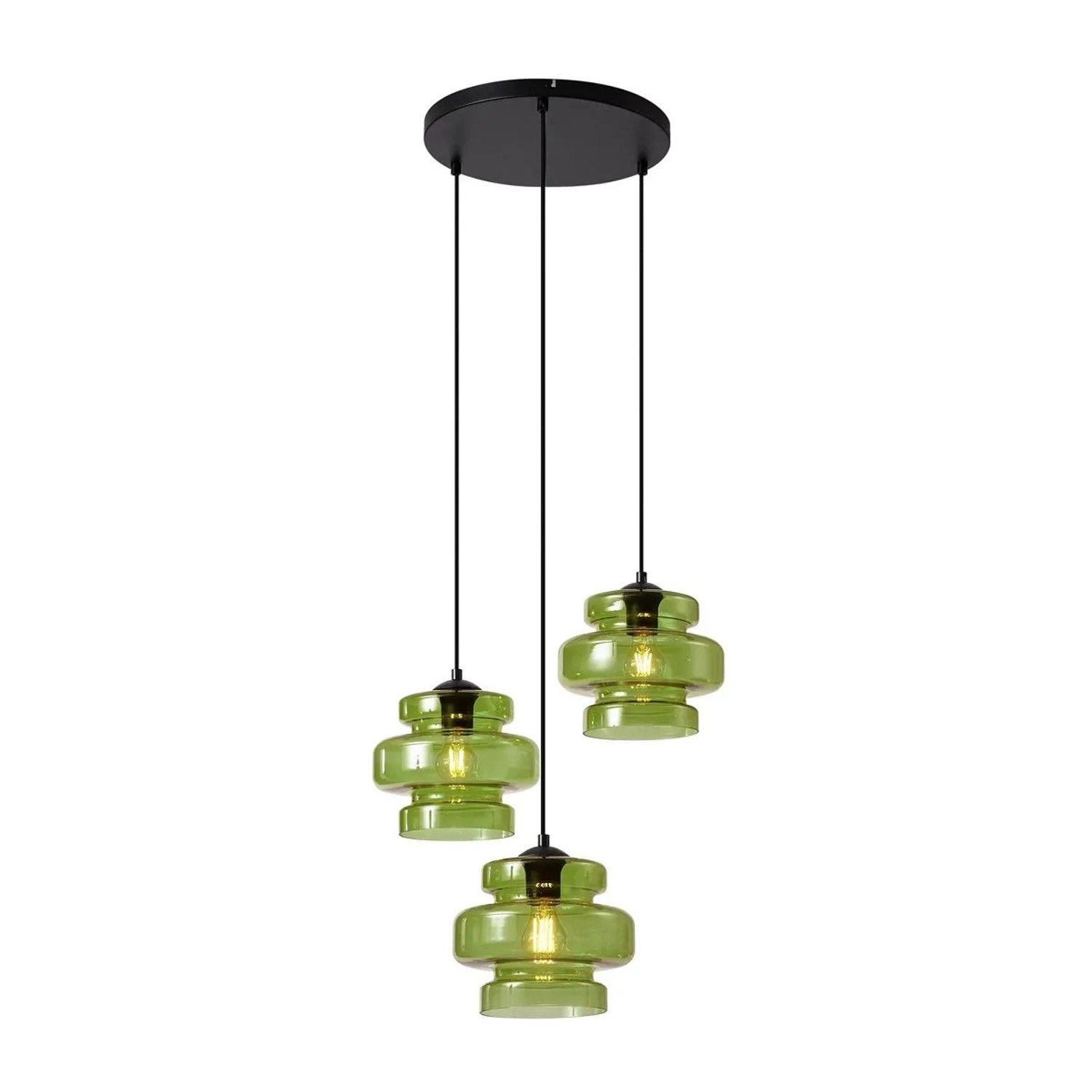 Qazqa Retro Hängelampe Schwarz Mit Grünem Glas 3 Flammig Denise