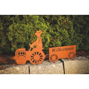 Ferrum Art Design Traktorschild „Willkommen“ aus Edelrost, Gartendeko.