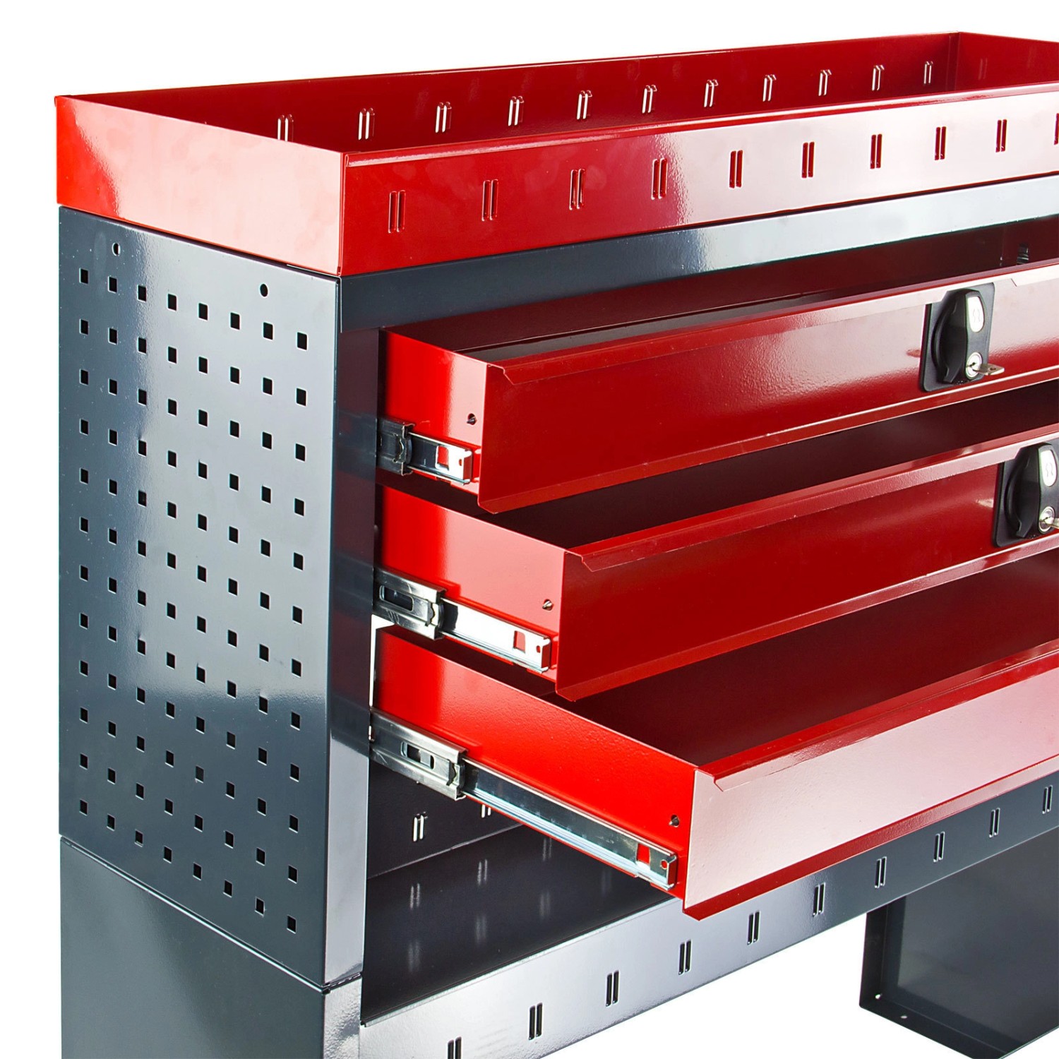 PROREGAL Fahrzeugregal Raptor mit 3 Schubladen, anthrazitgrau/verkehrsrot. Fahrzeugeinrichtung für Werkzeug.
