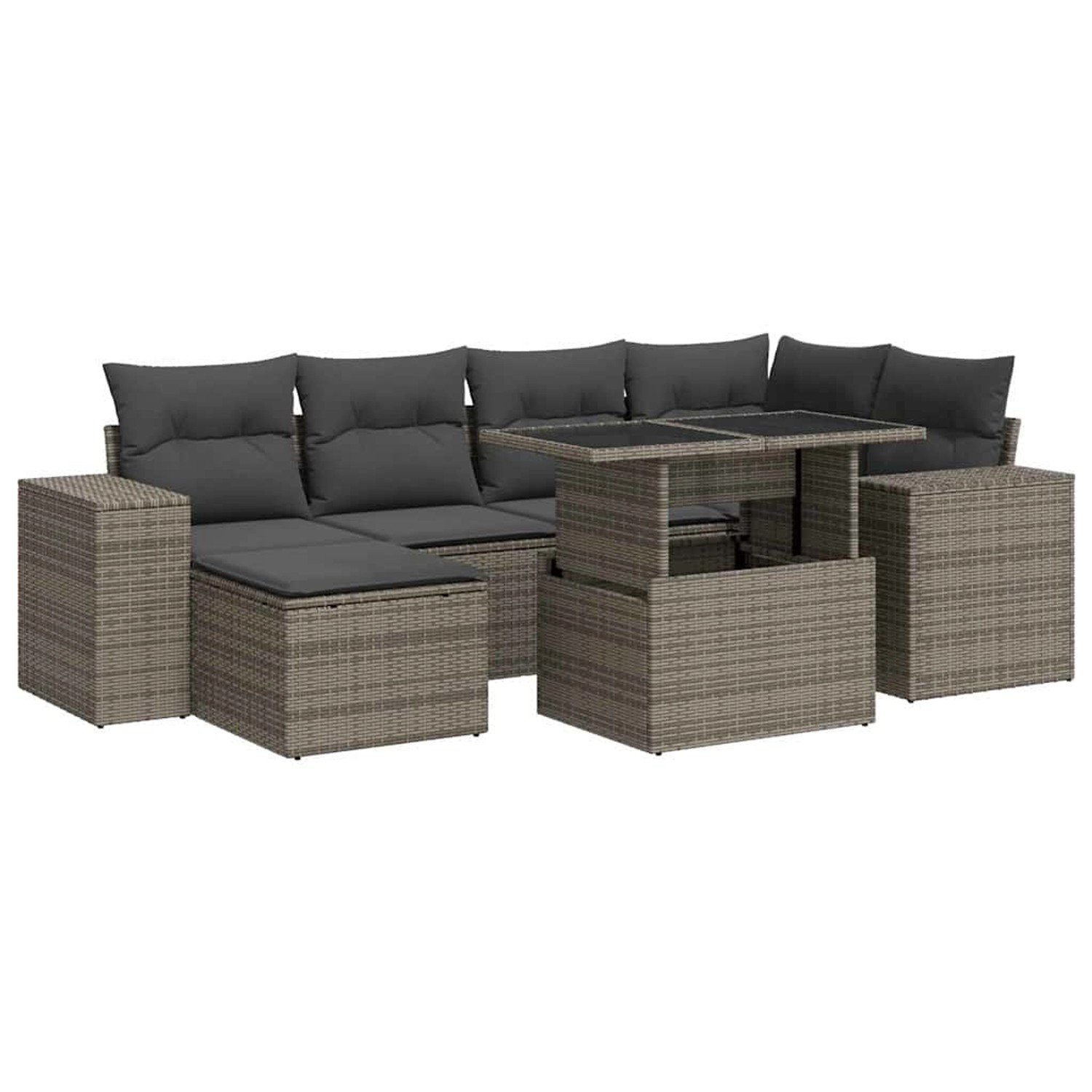 vidaXL 7-Tlg Garten-Sofagarnitur mit Kissen Grau Poly Rattan 3326831