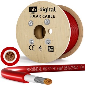 hb-digital Solarkabel 6mm² rot, 500m Rolle für Photovoltaik Anlagen.