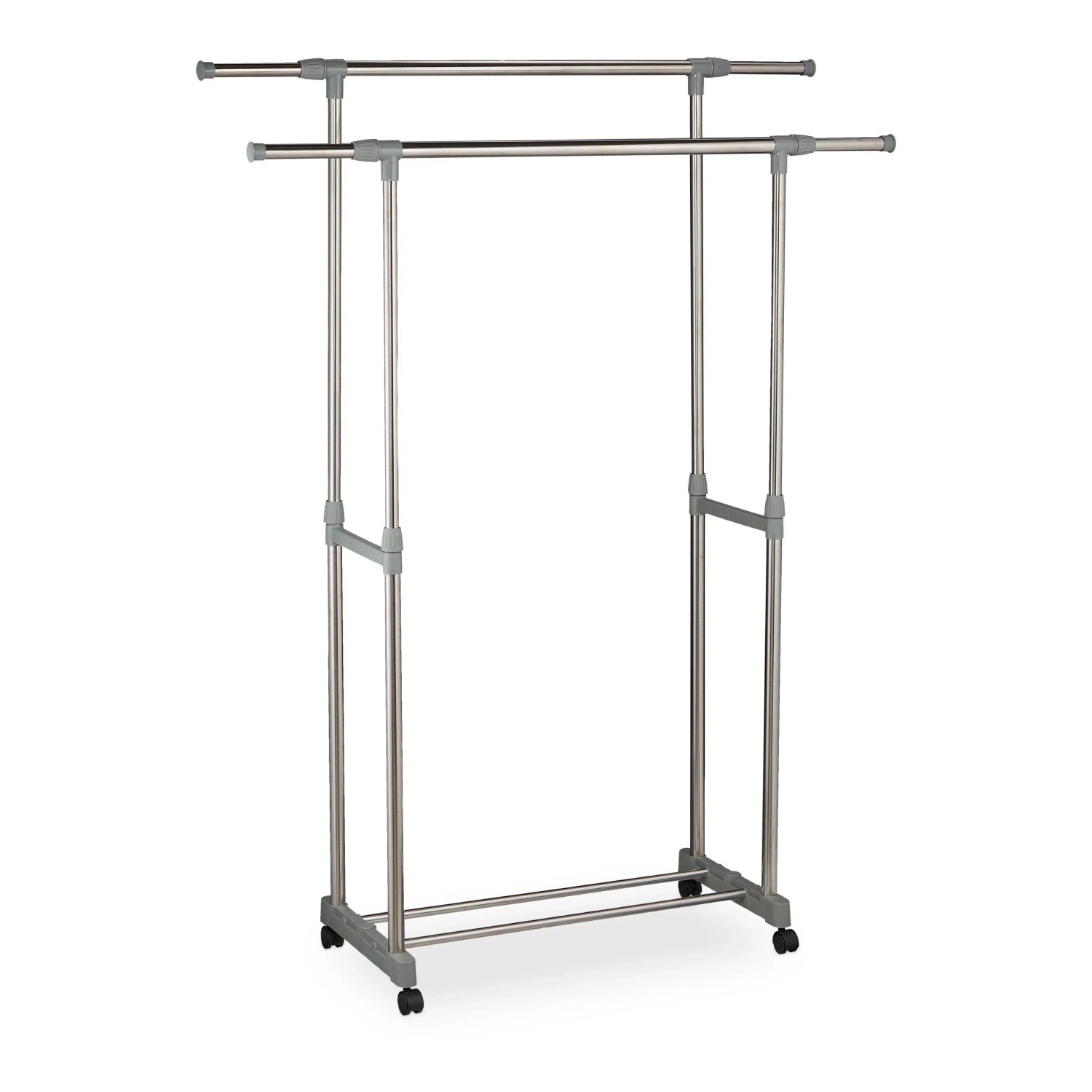 Relaxdays Kleiderständer Stahl Silber Grau Höhenverstellbar Breitenverstellbar Fahrbar 165 cm x 160 cm x 41 cm 2,8 kg