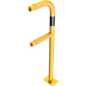 Schake Schutzgeländer Endpfosten, Ø 48 mm Stahlrohr, gelb-schwarz, zur Absicherung von Arbeitsbereichen.