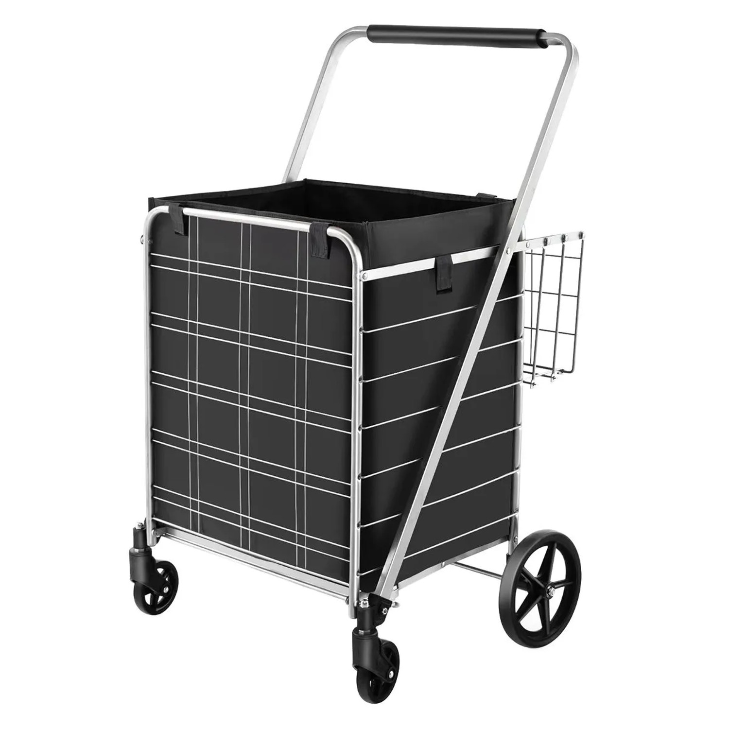 Costway Einkaufstrolley Klappbar 150 kg mit 2 Körben & Tasche Silber