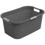 Anthrazitfarbener Rotho Wäschekorb Country (40 l) mit Rattanstruktur und Tragegriffen.