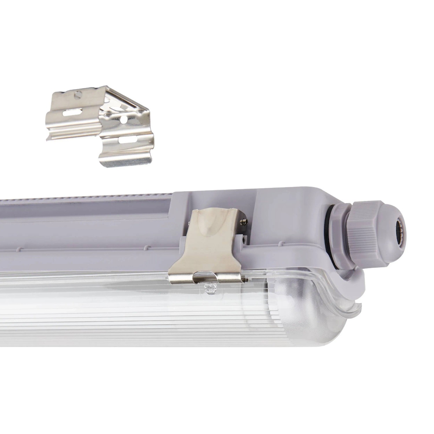 Graue Eglo LED-Feuchtraumleuchte, 156 cm, mit Befestigungsclip. Ideal für Bad & Keller.