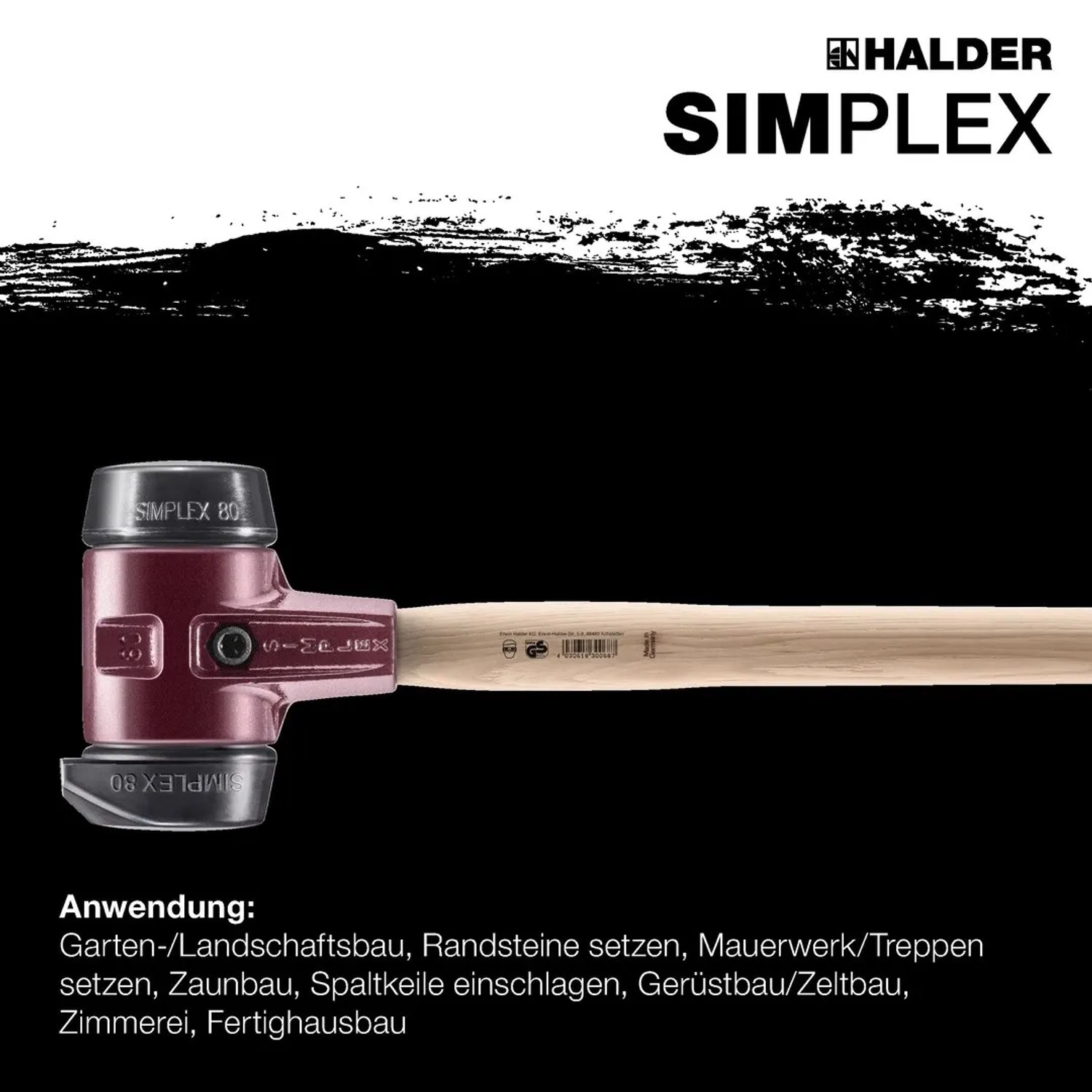 Halder Simplex Vorschlaghammer Ø 60 mm Gummi mit Standfuß und Termpergussgehäuse_4