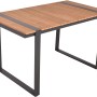 Tisch der Garden Pleasure Lounge-Eckgruppe Belmira, Holzoptik mit grauem Metallgestell.