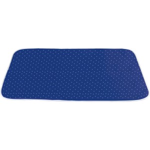Blaue Wenko Dampf-Bügeldecke (130x65cm) mit weißen Punkten, geeignet für schnelles Bügeln.