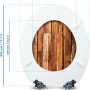 Sanfino WC-Sitz Industrial Wood mit Absenkautomatik, Holz-Optik und Maßangaben.