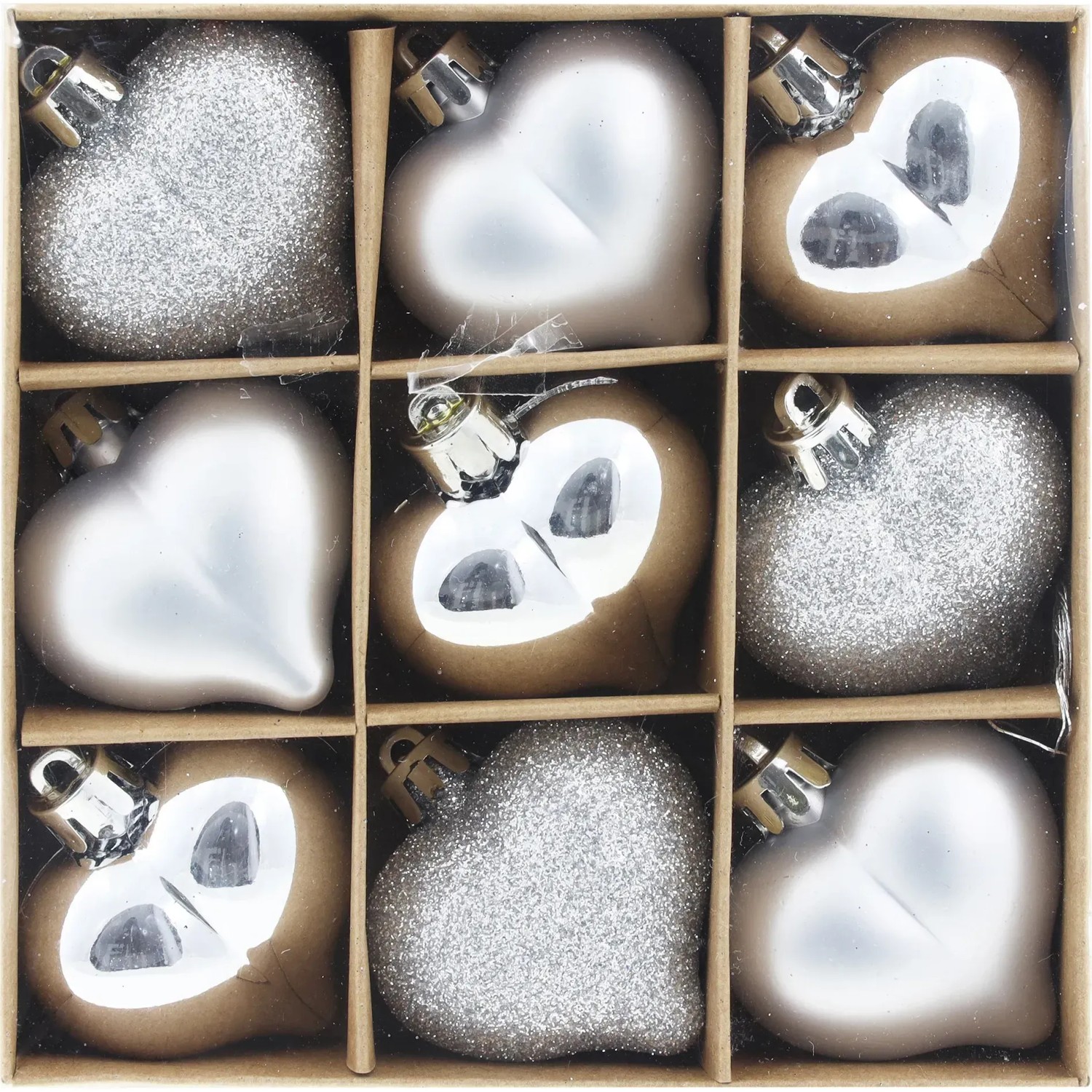 Weihnachtlicher Dekoanhänger Herzen 9 Stück in 3 Ausführungen Silber 4,5 cm