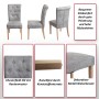 6er-Set hellgraue Chesterfield Polsterstühle mit Rautenmuster und hellen Beinen.