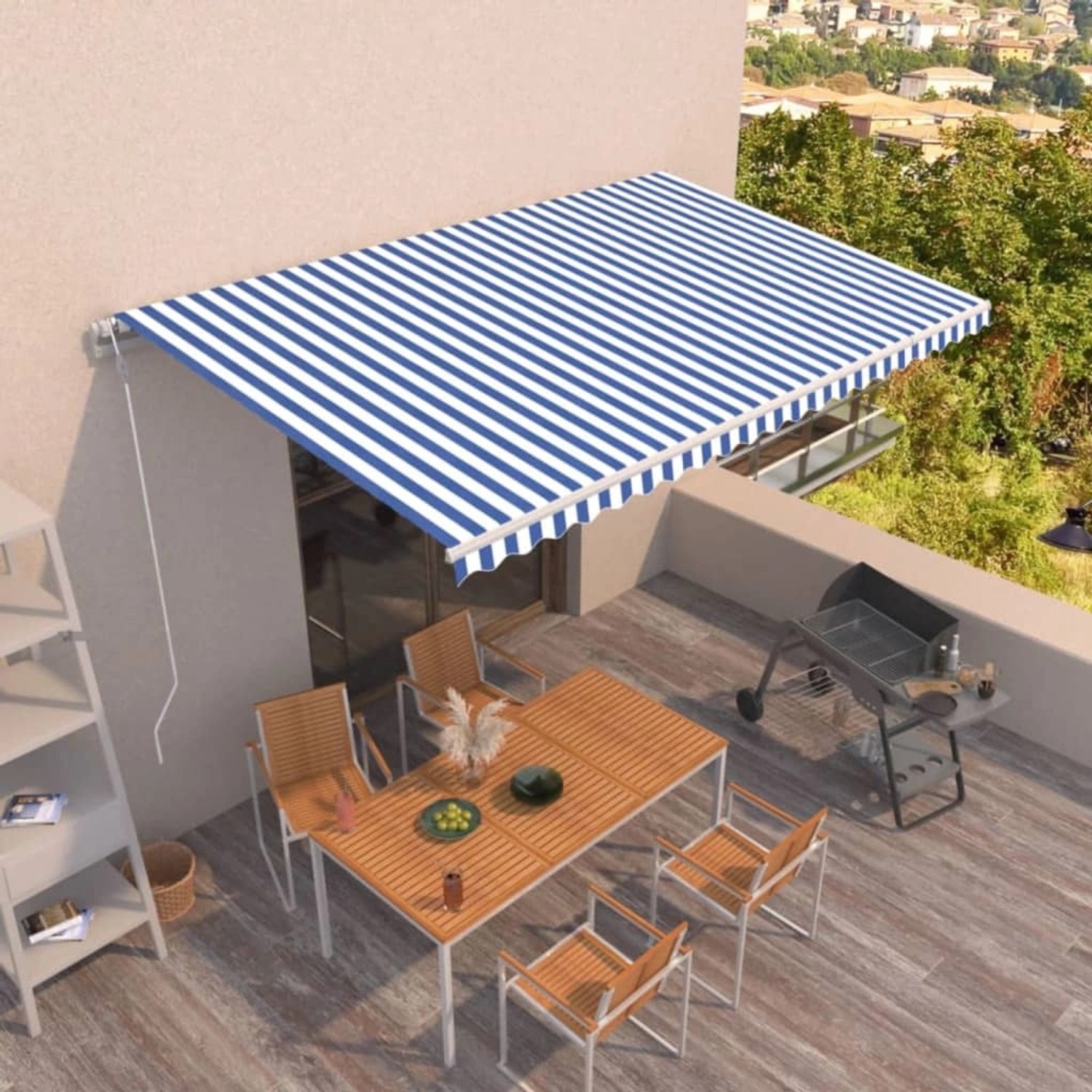 furnicato Markise Automatisch Einziehbar 500x350 cm Blau und Weiß günstig online kaufen