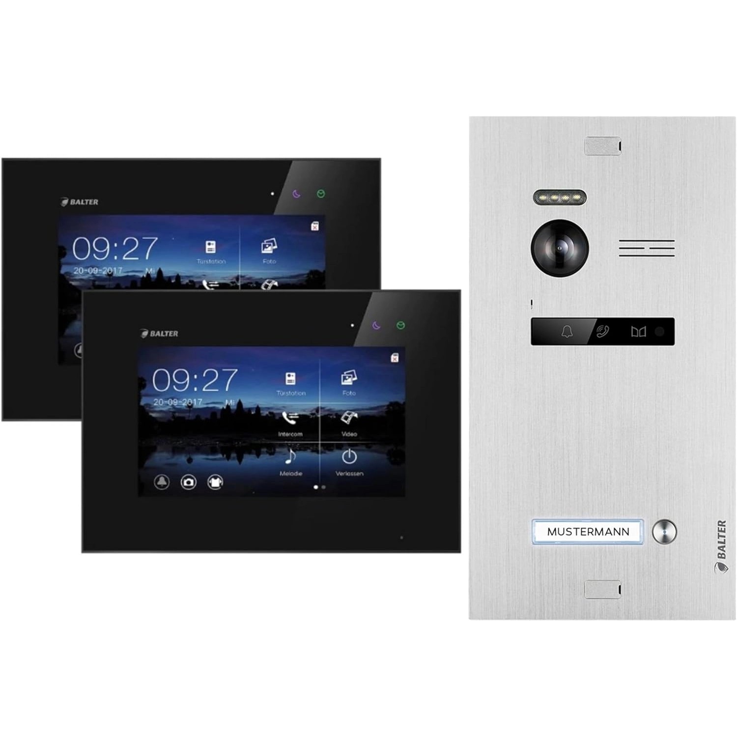 Balter EVO Video-Türsprechanlage für Einfamilienhaus mit 2x 7 Zoll Monitor Silber-Schwarz