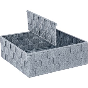 2er Set graue Wenko Organizer Adria L aus Kunststoffgeflecht mit variabler Trennwand.