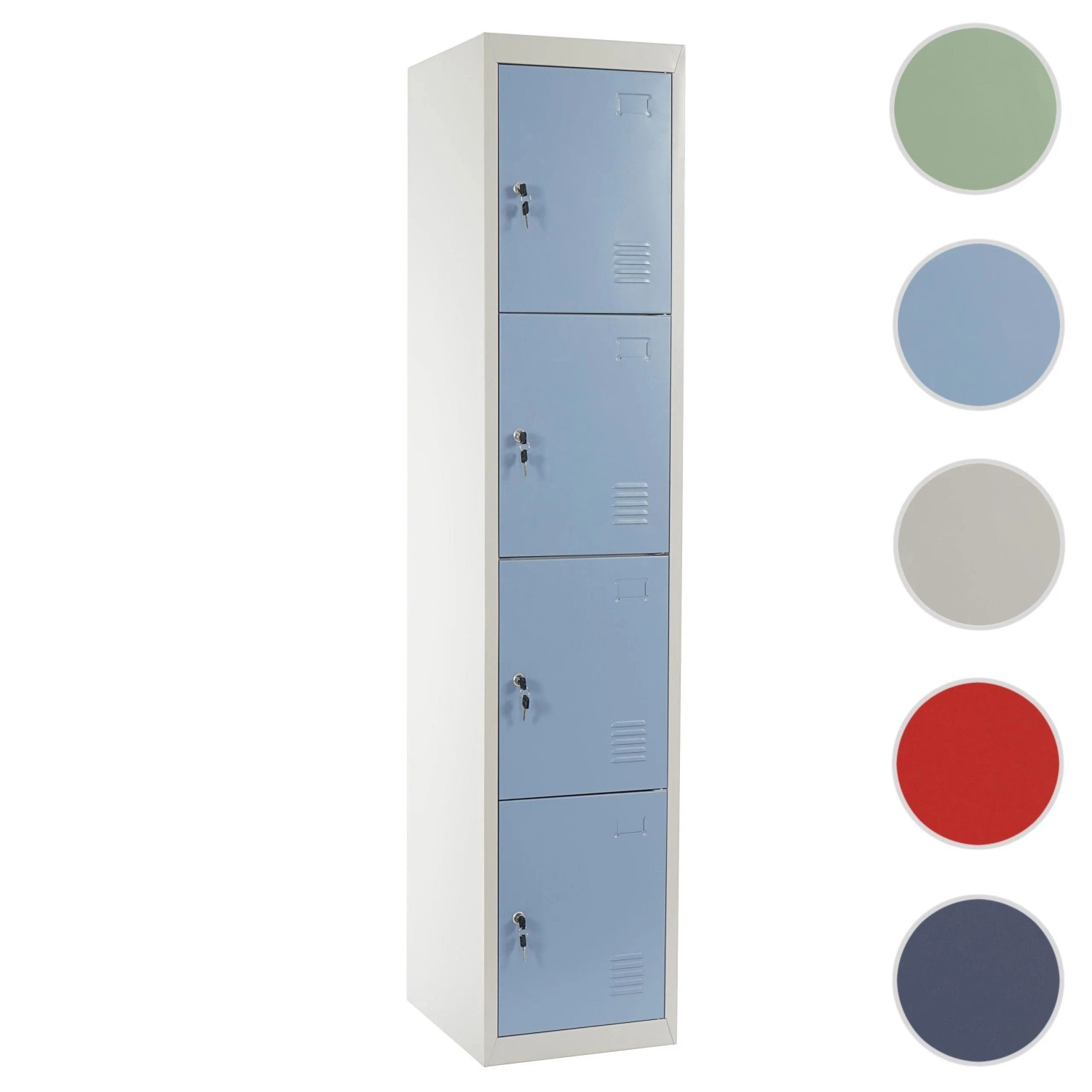 Proregal Schließfachschrank Saturn, Metall, 180x38x45cm, 4 blaue abschließbare Fächer. Farbauswahl sichtbar.