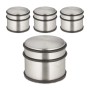 4er Set silberne Edelstahl Türstopper mit schwarzen Gummiringen. Rutschfeste Bodentürpuffer für stabilen Halt.