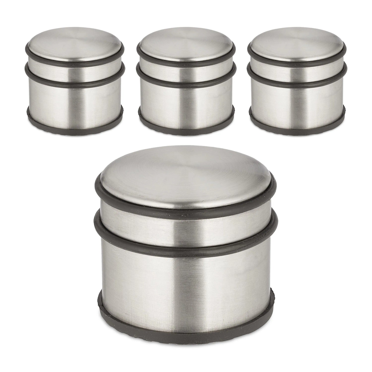 Relaxdays Türstopper 4er Set Edelstahl Silber Rutschfest 7,5 cm x 9 cm 1,1 kg