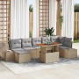 Beiges 8-teiliges vidaXL Garten-Sofa-Set aus Poly Rattan mit Stauraum.