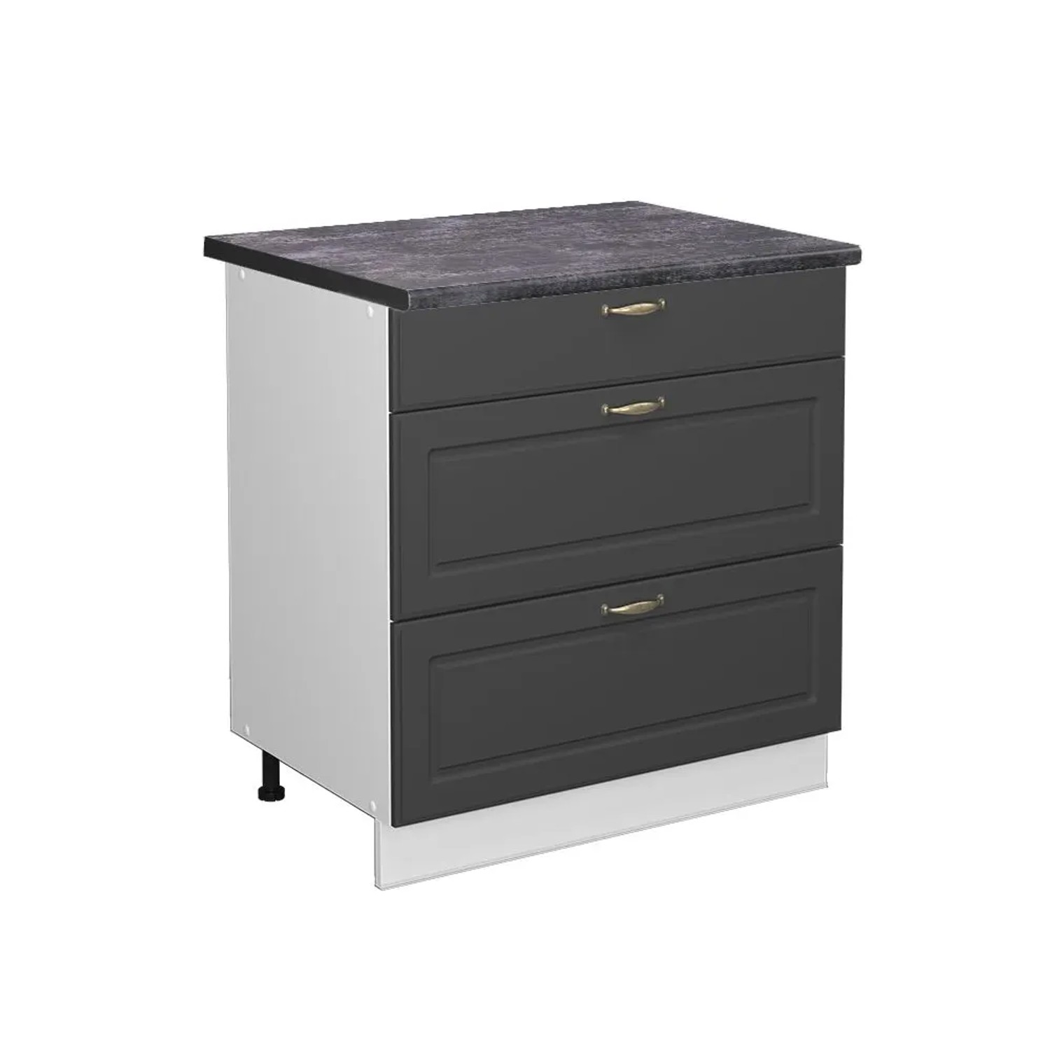 Vicco Küchenunterschrank Fame-Line Anthrazit-Gold Weiß 80 cm mit 3 Schubladen AP Anthrazit