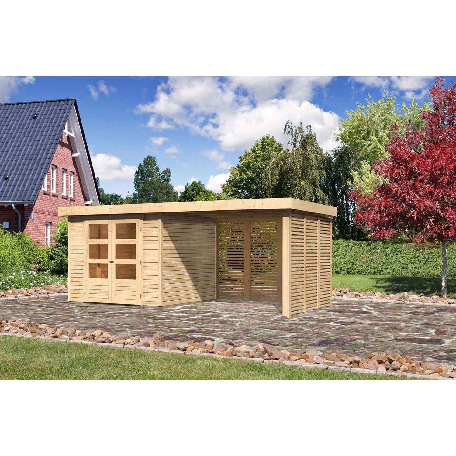 Karibu Holz-Gartenhaus Boras Natur Flachdach Unbehandelt 238 cm x 242 cm günstig online kaufen