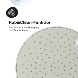 Detailaufnahme des AM.PM Duschsystems mit Rub&Clean Funktion für einfache Düsenreinigung.