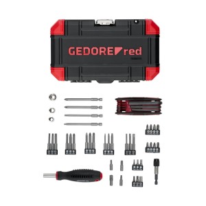 Gedore red Adventskalender mit 51-teiligem Werkzeug-Set und Kunststoffkoffer.