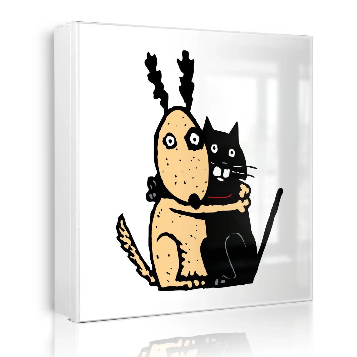 Banjado Großer Schlüsselkasten Metall 30x30cm Weiß Scharnier Links 50 Haken Beschreibbar Magnetisch Motiv Beste Freunde Immer