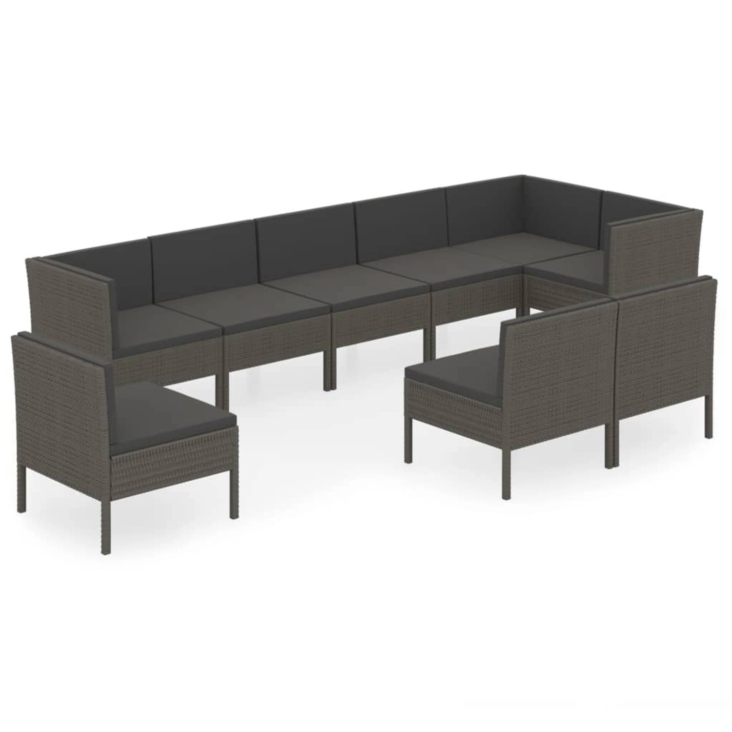 vidaXL 9-tlg Garten-Lounge-Set mit Auflagen Poly Rattan Grau Modell 16