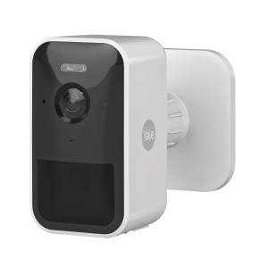 Yale Akku-Überwachungskamera Smart-Camera Außen WLAN Full HD, weiße wetterfeste Kamera mit Halterung.