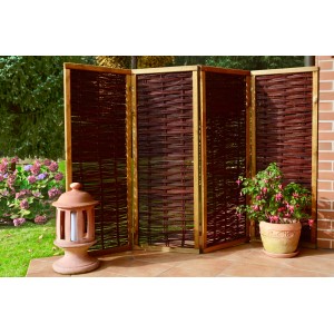 T & J Paravent Paulina aus Weide, 240x180cm, mit Holzrahmen für Garten & Terrasse.