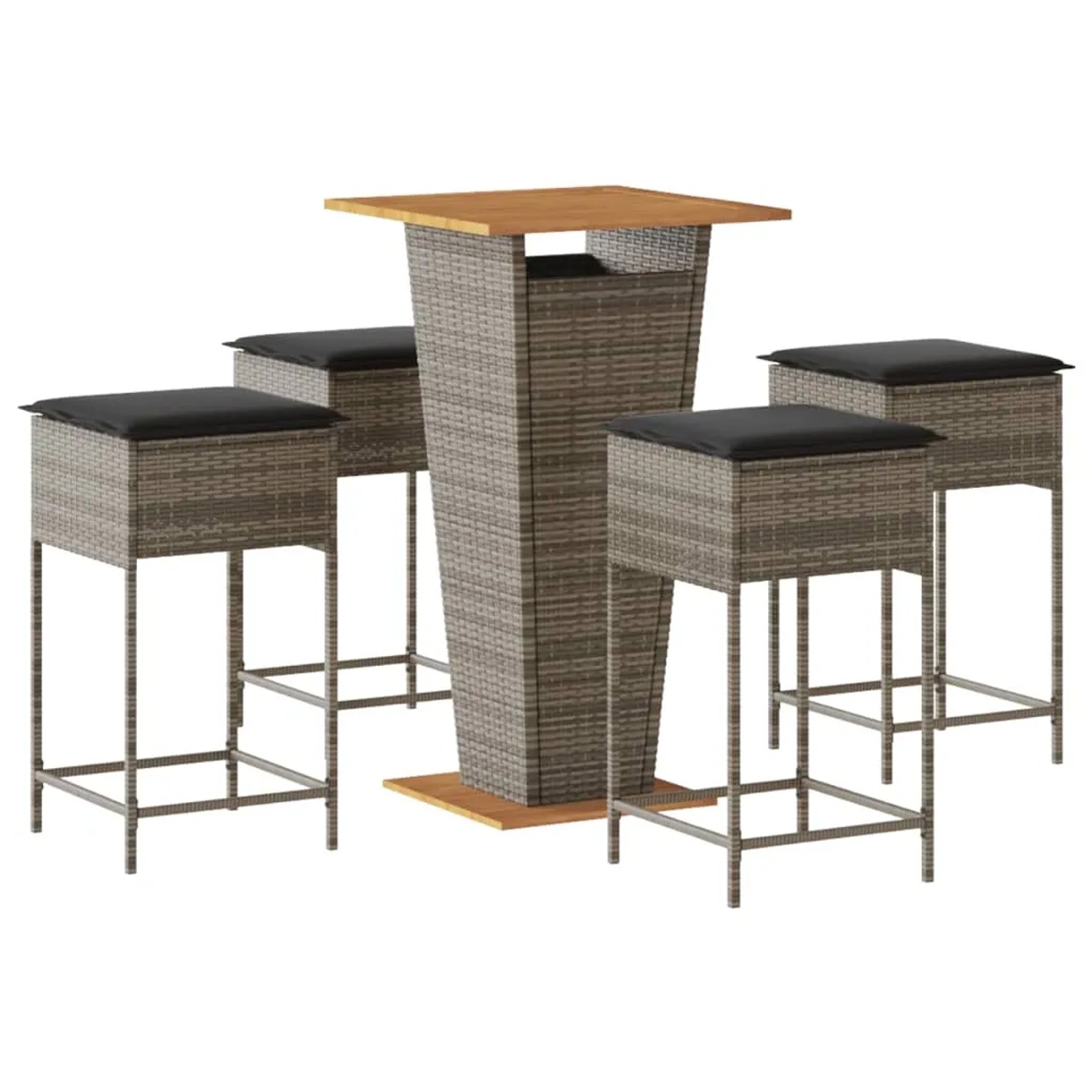 vidaXL 5-tlg Gartenbar-Set mit Kissen Grau Poly Rattan Modell 9