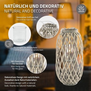 ECD Germany 3Er Set Laterne Ried 40xØ26cm/50xØ28cm/60xØ30 cm Natur