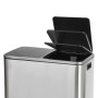 Svita Treteimer TM2X30, 60 Liter, silberner Mülleimer mit zwei Fächern und geöffnetem Deckel.