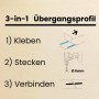 Diagramm: 3-in-1 Montageoptionen für Übergangsprofil. Kleben, Stecken, Schrauben. Dalsys Anpassungsprofil für Bodenbeläge.