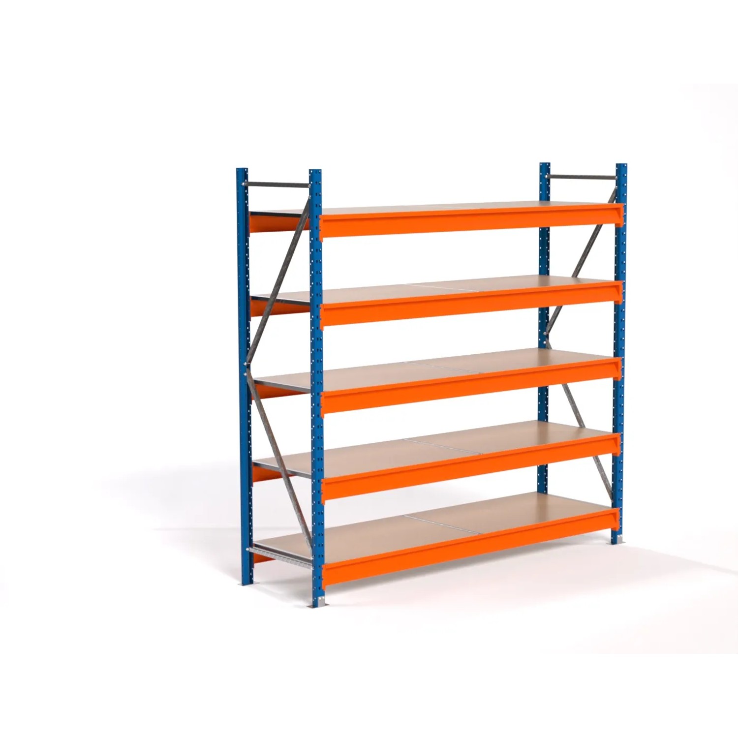 PROREGAL Industrie Weitspannregal Lagerregal MAXIMUS PRO Grundregal HxBxT 200x200x60cm 5 Spanplatten-Fachboden Fachlast 690kg Blau/Orange